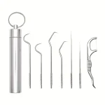 Stainless Steel Toothpicks Set with Keychain (7Pcs) (New)