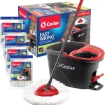 O-Cedar Easywring Microfiber Spin Mop &amp Bucket Floor Cleaning System with 4 Extra Refills (New)