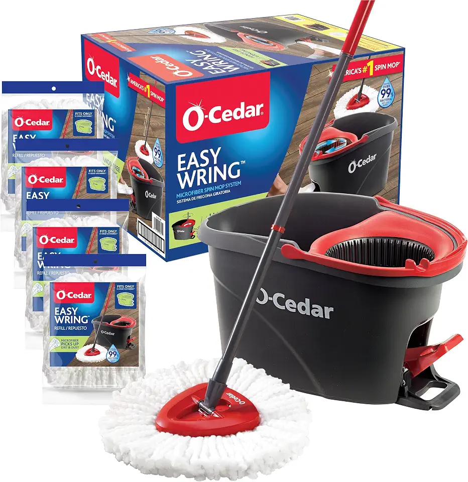 810otIv1itL._AC_UL960_FMwebp_QL65_ O-Cedar Easywring Microfiber Spin Mop & Bucket Floor Cleaning System with 4 Extra Refills (New) - Image 1