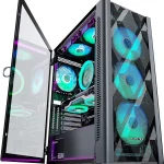 MUSETEX ATX PC Case Pre-Install 6 PWM ARGB Fans Polygonal Mesh Computer Gaming Case Opening Tempered Glass Side Panel Mi (New)