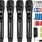 Wireless Microphones 4 Rechargeable Handheld Cordless Karaoke Microphones 200FT Range Plug &amp Play 10hr Battery Mic S (New)