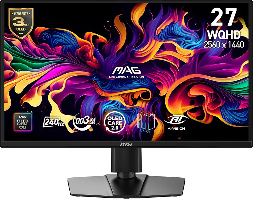 819BQbZFNaL._AC_UY654_FMwebp_QL65_ msi MAG 272QP QD-OLED X24 27-Inch WQHD Gaming Monitor 2560 x 1440 Quantum Dot OLED Panel 240Hz 003ms Adaptive-Sync H (New) - Image 1