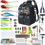 Fishing Backpack with Tackle Boxes and Lures Kit Fish Gear 2 Rod Holder Tackle Backpack with 5 Layered Storag Lightwe (New)