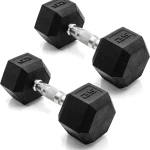CAP Rubber Coated Dumbbell Weights Free Weights for Home Gym Strength Training Anti-Roll Hex Dumbbells with Black Chrom (New)