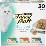 Purina Fancy Feast Seafood Classic Pate Variety Pack 3 oz Cans 30-Pack Grain free wet cat food made with no artificial (New)