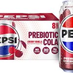 Pepsi Prebiotic Cola Cherry Vanilla 12 fl oz Cans 8 Pack 30 Calories 5g Prebiotic Fiber 5g Sugar Soda Pop Cola (New)