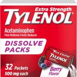 Tylenol Extra Strength Dissolve Powder Packs Berry 32 Ct 500 mg Acetaminophen Pain Reliever &amp Fever Reducer Fast Rel (New)