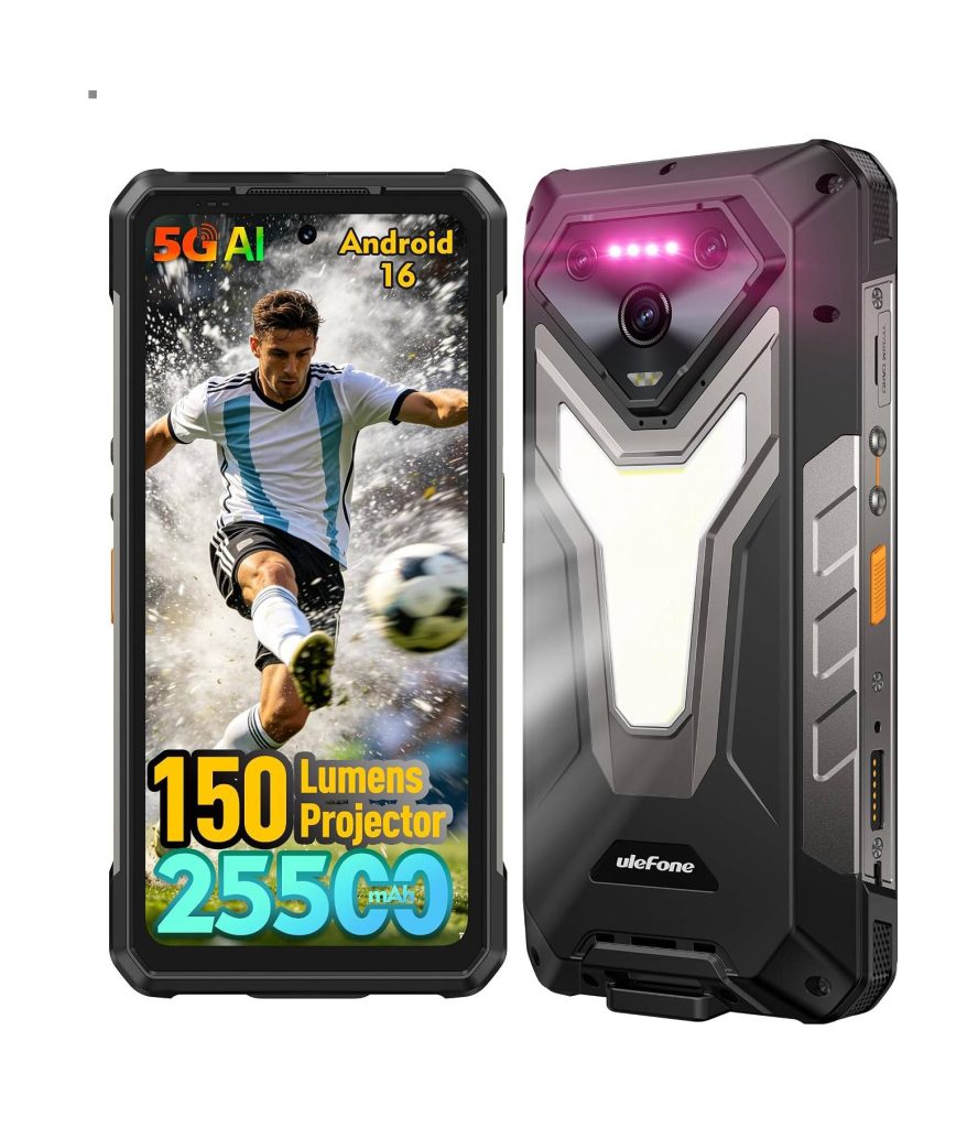 Ulefone Armor 34 Pro Plus 5G Rugged Smartphone with 150 Lumens Projector, 32GB+512GB ROM/2TB, 25500mAh 66W, Android 16, 6.95" 120Hz, 64MP+50MP+50MP 32MP...