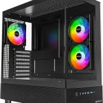MONTECH XR Panoramic ATX Gaming PC Case Mid Tower 3 ARGB PWM Fans Black High Airflow 2 Reverse-Blade Side &amp 1 Rear A (New)