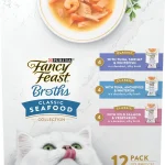Purina Fancy Feast Broths Classic Seafood Wet Cat Food 14 oz 12-Pack Variety Pack with Lickable Grain-Free Wet Cat F (New)