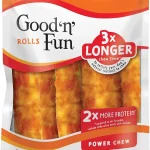 Good 'n' Fun Roll Long-Lasting Dog Treat for Large Dogs 6 Count Made with Real Protein Premium Chicken and Beef Hide C (New)