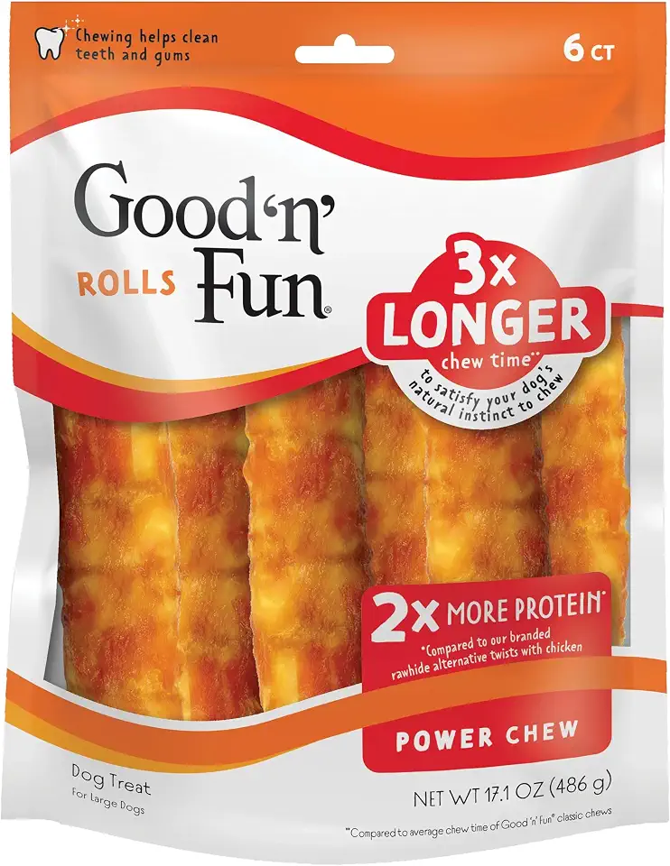 81IqM-LkAsL._AC_UL960_FMwebp_QL65_ Good 'n' Fun Roll Long-Lasting Dog Treat for Large Dogs 6 Count Made with Real Protein Premium Chicken and Beef Hide C (New) - Image 1
