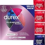Durex Pleasure Pack Assorted Condoms Sensation Latex Condoms for Men 42ct Lubricated to Help Prevent Breakage Electro (New)