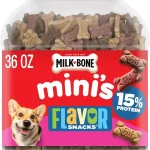 Milk-Bone Flavor Snacks Miniâ€™s Dog Treats 36 Oz 5 calories per treat 15% protein 3 flavors per canister beef chick (New)