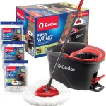 O-Cedar EasyWring Microfiber Spin Mop &amp Bucket Floor Cleaning System 3 Extra Refill Includes 3 Extra Washable Mop Heads (New)
