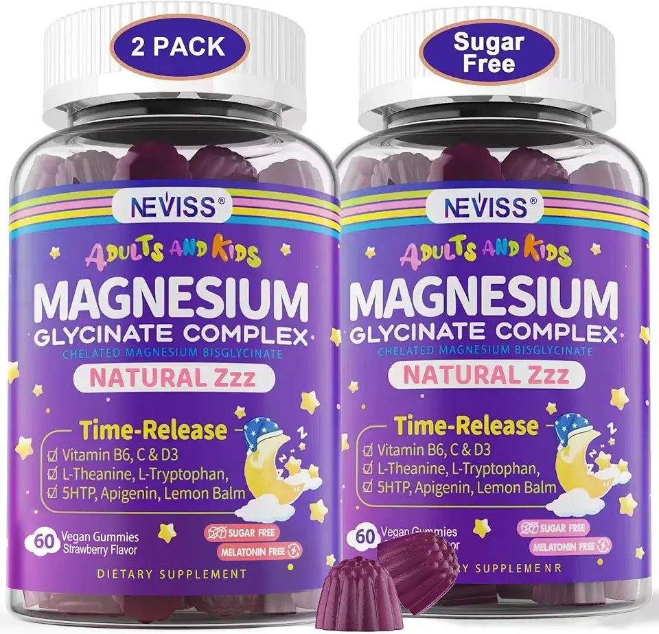 81QF2XHd-aL._AC_UL960_FMwebp_QL65_ NEVISS Magnesium Glycinate Gummies for Adults & Kids 4 Sugar Free Magnesium Bisglycinate Supplement 400/200mg with B6D3 (New) - Image 1