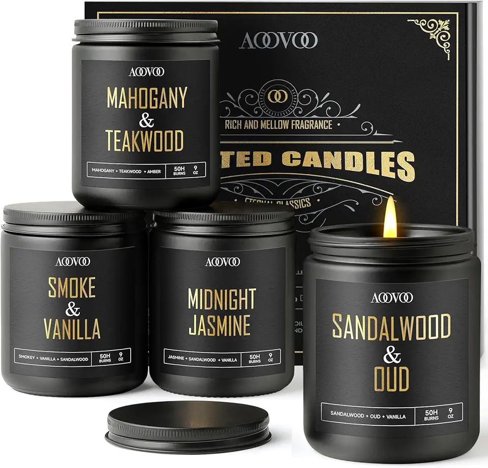 81SfteBPzGL._AC_UL960_FMwebp_QL65_ AOOVOO Scented Candles for Men - 4 Pack Candles for Home Scented 36oz Soy Wax 200h Long Lasting Burn Men Candle Set S (New) - Image 1