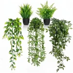 GOEJGSDJ 5 Pack Fake Plants - Artificial Hanging Plants &amp Small Potted Faux Eucalyptus Fern Ivy UV Resistant Maintenance- (New)