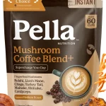 Pella Nutrition Instant Mushroom Coffee Powder - Regular Caffeine 60 Cups 7 Mushrooms Lions Mane Turkey Tail &amp More wit (New)