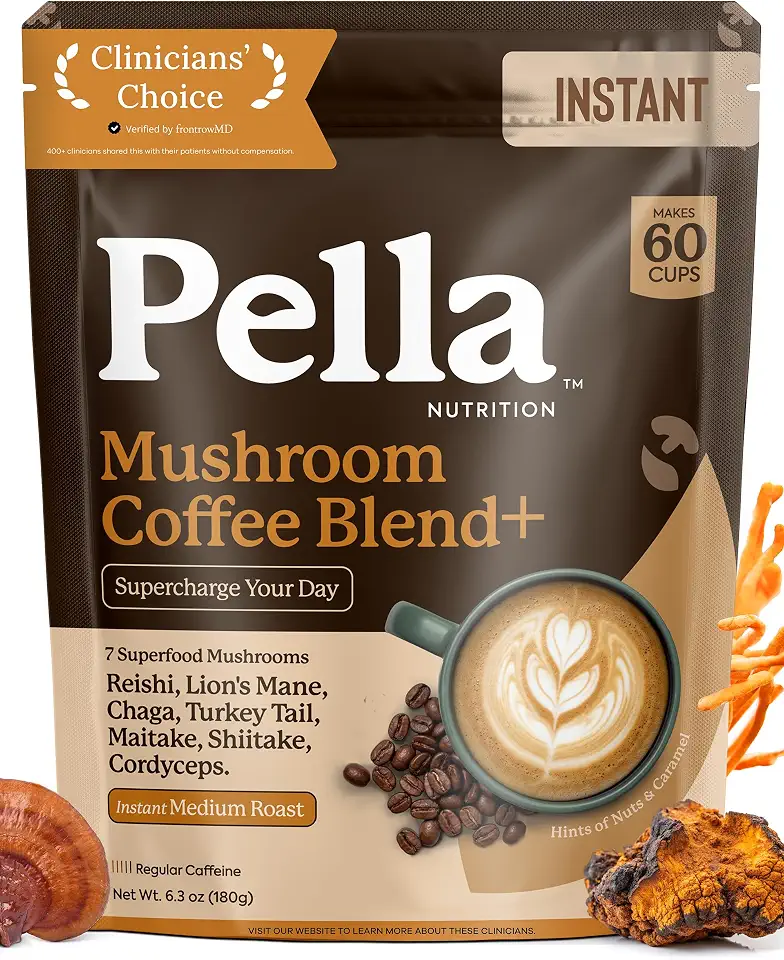 81YIk7dVIZL._AC_UL960_FMwebp_QL65_ Pella Nutrition Instant Mushroom Coffee Powder - Regular Caffeine 60 Cups 7 Mushrooms Lions Mane Turkey Tail & More wit (New) - Image 1