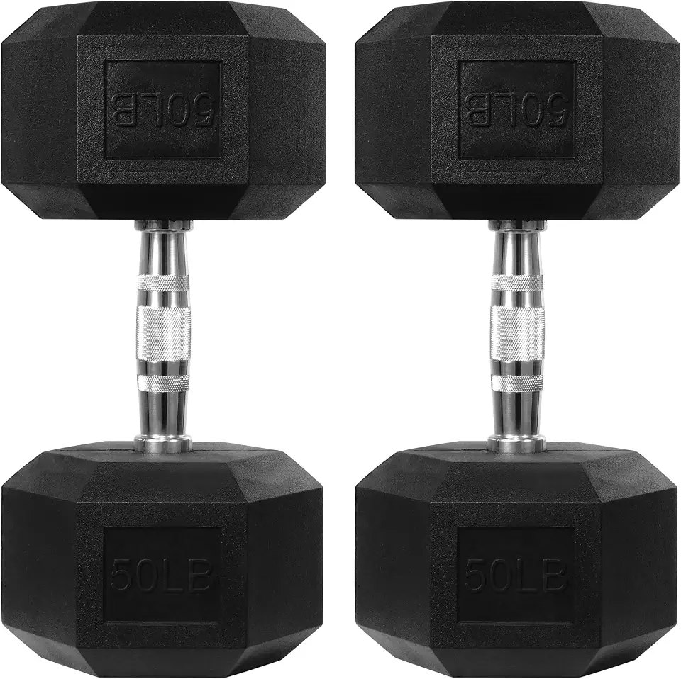 81Z9tVEfJbL._AC_UL960_FMwebp_QL65_ HulkFit Rubber Coated Hex Dumbbells Anti-Roll Hand Weights Set of 2 Non-Slip Ergonomic Handle Low Odor for Home Gym (New) - Image 1
