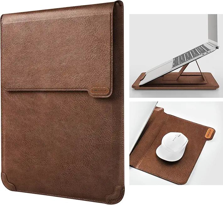 81ZaMZIRspS._AC_UY654_FMwebp_QL65_ Nillkin 156 inch Laptop Sleeve with Stand 3-in-1 2 Stand Modes Brown Adjustable Stand MacBook Sleeve Slim Lapto (New) - Image 1