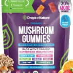 Drops Of Nature Organic Mushroom Gummies &amp Ashwagandha - Mixed Berry 80 ct KSM-66 Ashwagandha Gummies with 7 Superfood (New)