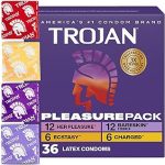 Trojan Pleasure Pack Assorted Latex Condoms for Men 36 Count Lubricated Condoms Multiple Texture Options Reliable Pro (New)