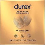Durex Real Feel Non Latex Condoms Lubricated Latex Free Condoms 36 Count Regular Fit Electronically Tested for Streng (New)
