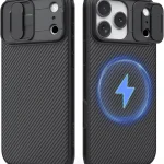 Nillkin Sliding Camera Cover MagSafe Case for iPhone 18 Pro Max Black Dual-Slide Lens Cover 4-Corner Shockproof Airbag (New)