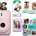 FUJIFILM Instax Mini 12 Instant Camera Holiday Bundle 2026 Blossom Pink Instant film camera with selfie mirror close-u (New)