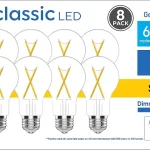 GE 60 Watt EQ A19 Classic Crystal Clear Soft White Medium Base e-26 Dimmable LED Light Bulb 8-Pack (New)
