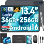 13 Inch Tablet with Keyboard - Android 16 Tablet - 36GB256GB2TB Black 2K 1920x1200 IPS T615 Octa-Core Gemini AI 1 (New)