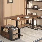 FLEXISPOT 63" L Shaped Standing Desk with Cabinet Black Walnut Mobile Cabinet Spacious Multi-Monitor Workspace Desk H (New)