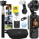 DJI Osmo Pocket 4P Dual-Lens 4K Gimbal Camera Bundle with Fill Light Extension Selfie Stick Editing Software &amp Accessories (New)