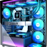 MUSETEX ATX PC Case 7 PWM ARGB Fans Pre-Installed Type-C Mid Tower Computer Case with Full-View Dual Tempered Glass Gami (New)