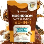 Organic Mushroom Coffee Instant 25-in-1 Lions Mane &amp Reishi 90 Servings Keto Friendly Third Party Tested Chaga Cordyc (New)