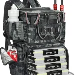 MATEIN Fishing Backpack with 4 Tackle Boxes Fishing Bag with Rod Holder 3600 Tackle Box 4 Pack Water Resistant Tackle (New)