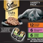 Sheba Perfect Portions Cuts Wet Cat Food Multipack 26 oz 24 ct Chicken Salmon &amp Turkey cuts in gravy grain-free p (New)