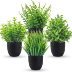 Der Rose 4 Pack Mini Fake Plants in Black Pots 7&quot Bathroom &amp Desk Decor Small faux greenery for tiered tray windowsil (New)