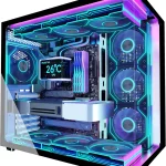 MUSETEX Y6 PC Case Pre-Installed 7 Infinity Mirror PWM ARGB Fans ATX Mid Tower Computer Case Gaming PC Case with Type- (New)