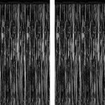 ZATAYE 2 Pack Black Foil Curtain Backdrop Birthday Party Decorations Black Metallic Foil 3.28 x 7.05 FT Tinsel Backdr (New)
