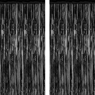 91YOKlrqRoL._AC_UL320_ ZATAYE 2 Pack Black Foil Curtain Backdrop Birthday Party Decorations Black Metallic Foil 3.28 x 7.05 FT Tinsel Backdr (New) - Image 1