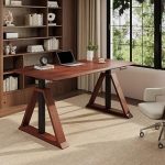 FLEXISPOT 55 x 28 Inch Oak Executive Standing Desk Walnut Mid-Century Modern Sit-Stand Desk Architectural V-Frame Desi (New)
