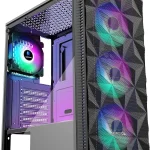 MOROVOL PC Case Pre-Install 4 RGB Fans ATX Gaming Computer Case with Diamond-Shaped Mesh Front &amp Tempered Glass Side Pane (New)