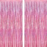 2 Pack Glitter Pink Backdrop 3.28 FT x 7.05 FT Birthday Party Decorations Laser Pink Fringe Curtains Foil Streamer Tinse (New)