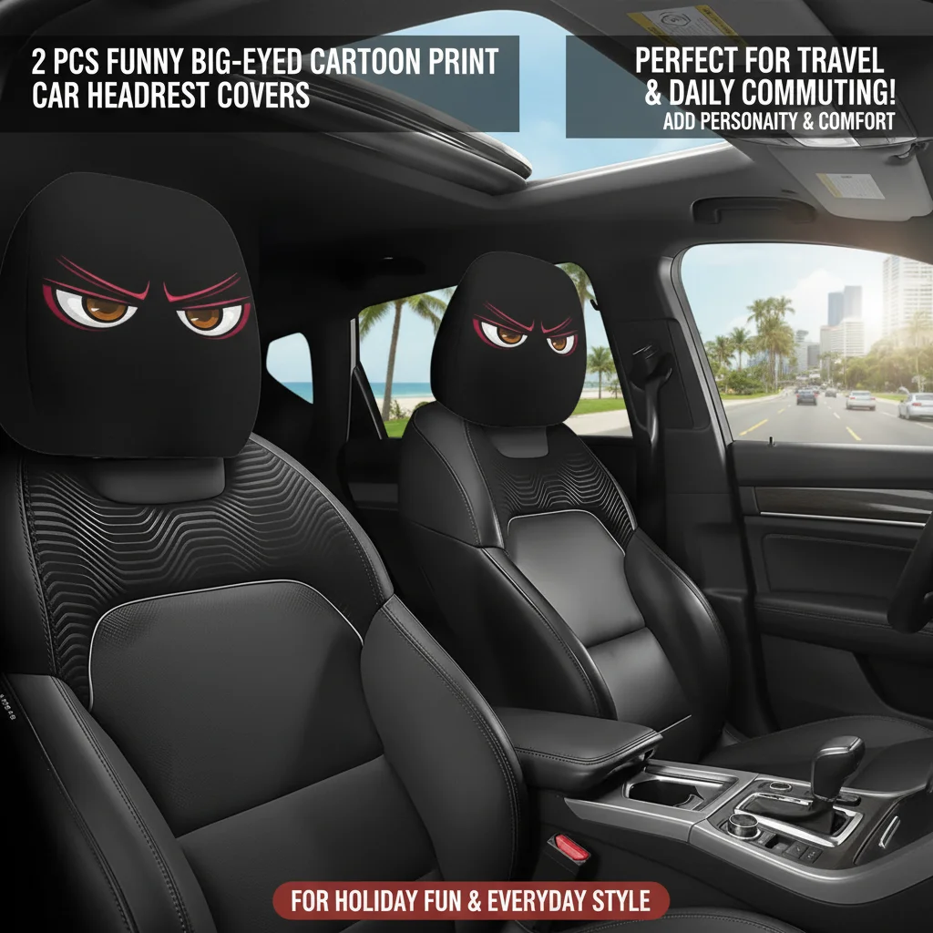 A29a908fda6394f9289ee33afccec514eO 2 Cute Big Eyed Cartoon Car Headrest Covers Universal Fit for Cars Fun Auto (New) - Image 1