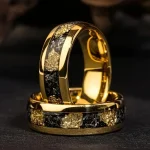 Fashion 8mm Men Stainless Steel Rings Inlay Meteorite Abalone Shell Rings For Men (New)