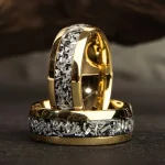 Fashion 8mm Men Stainless Steel Rings Inlay Meteorite Abalone Shell Rings For Men (New)