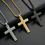 Fashion Bible Jesus Cross Pendant Necklace Hip Hop Men Stainless Steel Pendant Necklace (New)